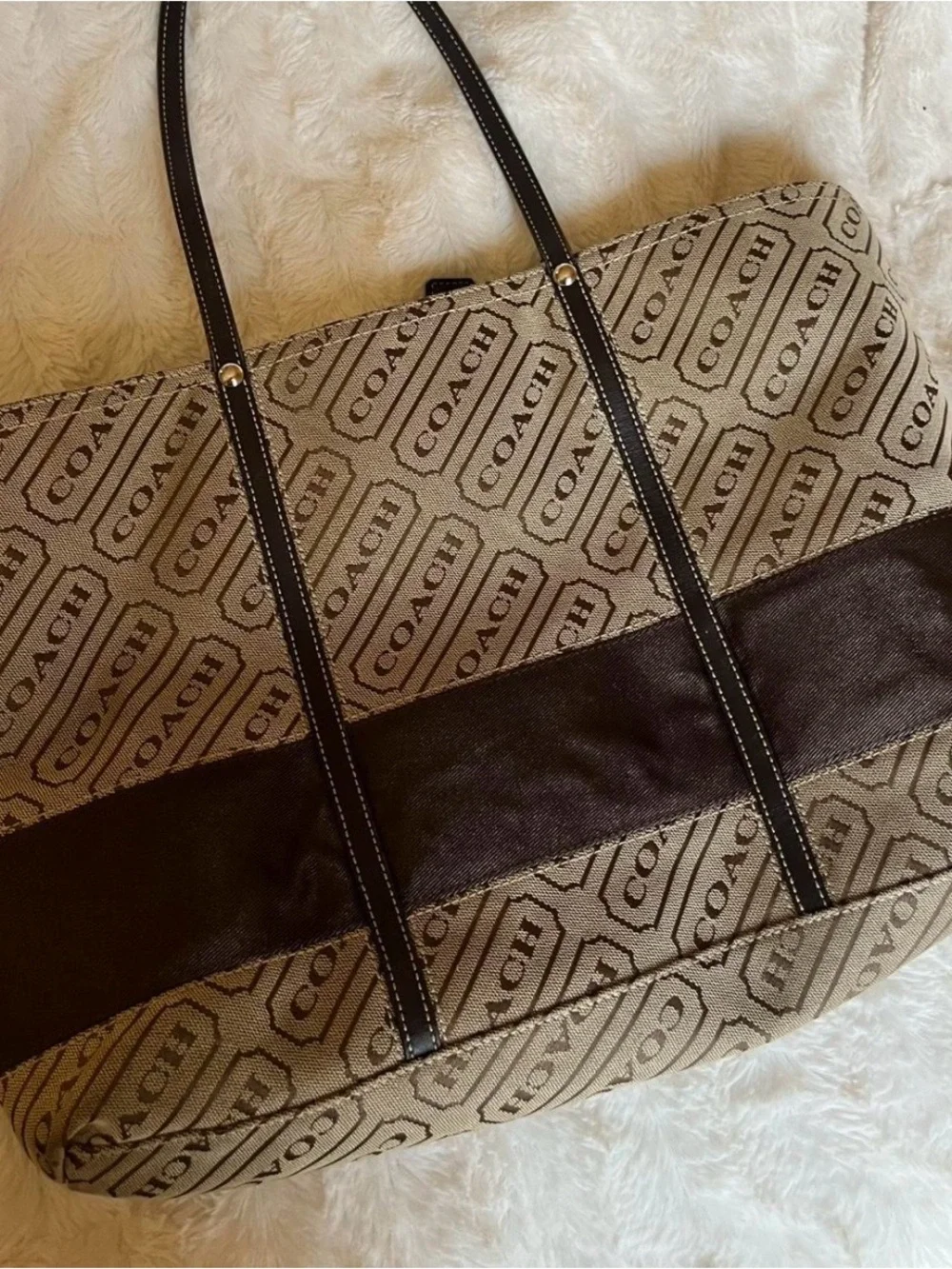 COACH Logo Print Canvas Tote Bag in Brown